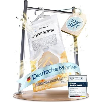 Pearway 10 x XL 500 ml Dehumidifier Bags for Hanging Against Moisture Mould and Odours in the Wardrobe and on Wet Windows - Cabinet Dehumidifier for Hanging