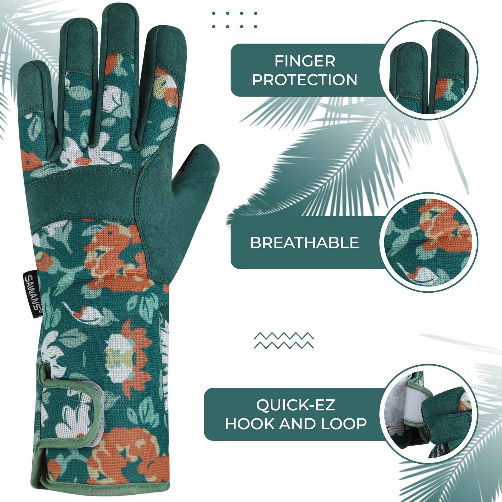 SAWANS Long Gardening Gloves for Women Men Thorn Proof Garden Gloves Safety Breathable and Comfortable Extra Long Forearm Protection for Rose Blackberry Pruning &Yard & Outdoor Work (Green - Image 3