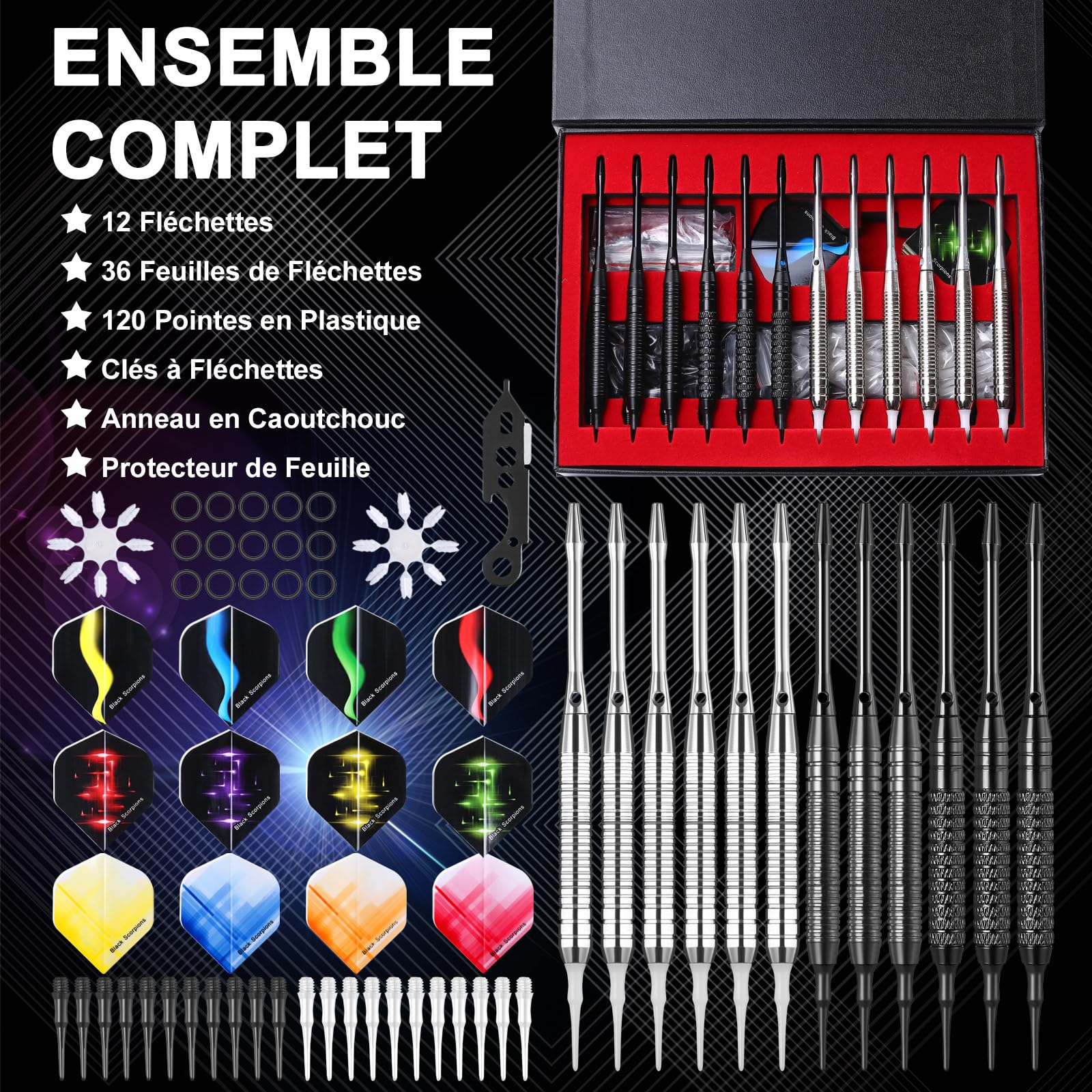 GWHOLE Flechettes Professionnelles 12Pcs Kit pour Cible Electronique avec Pointes Plastique