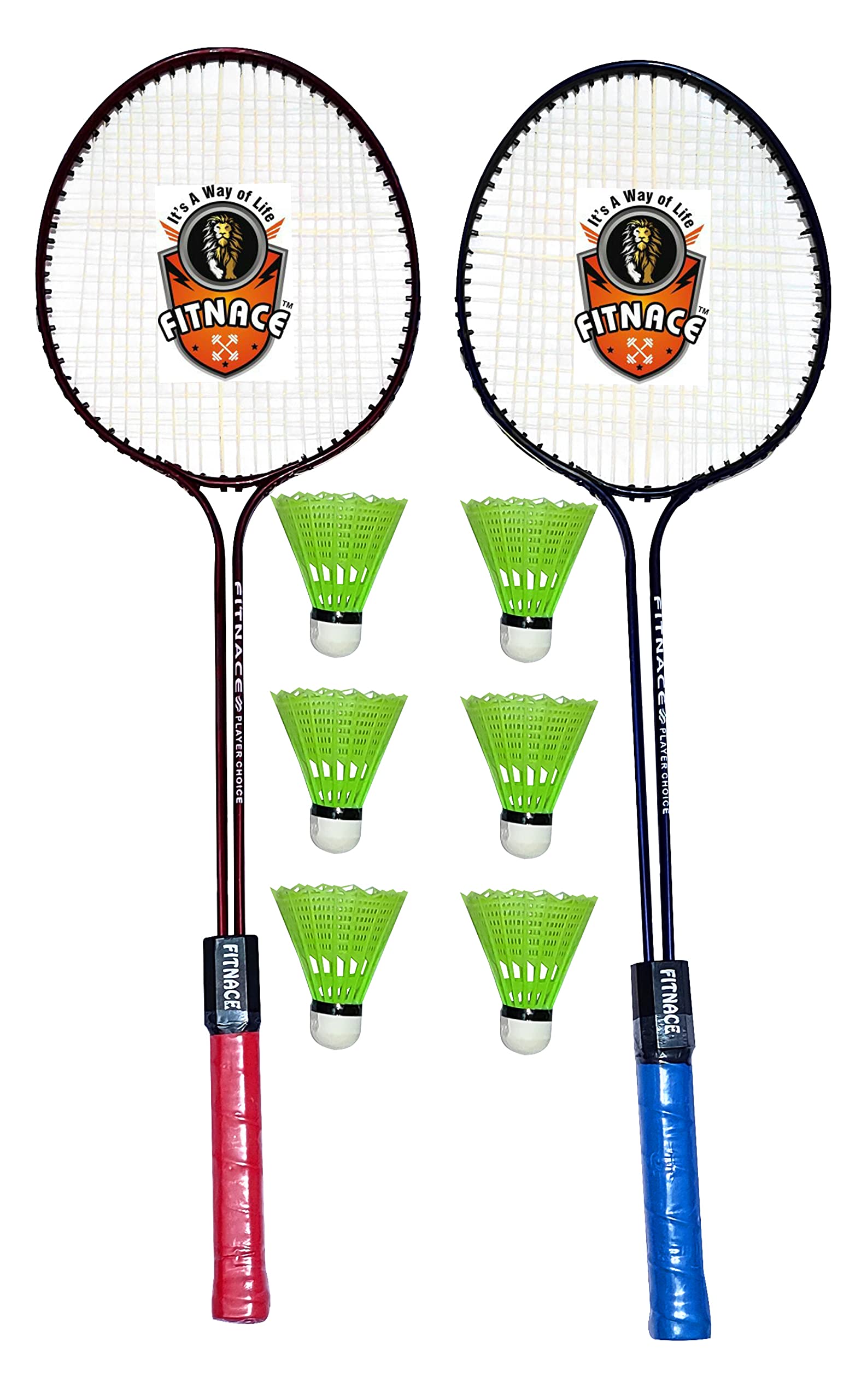 FITNACE Badminton Racket Double Shaft Pack of 2 Racket with 6 PC Nylon Shuttle Cocks (B09GHB2CY6) Amazon Price History, Amazon Price Tracker