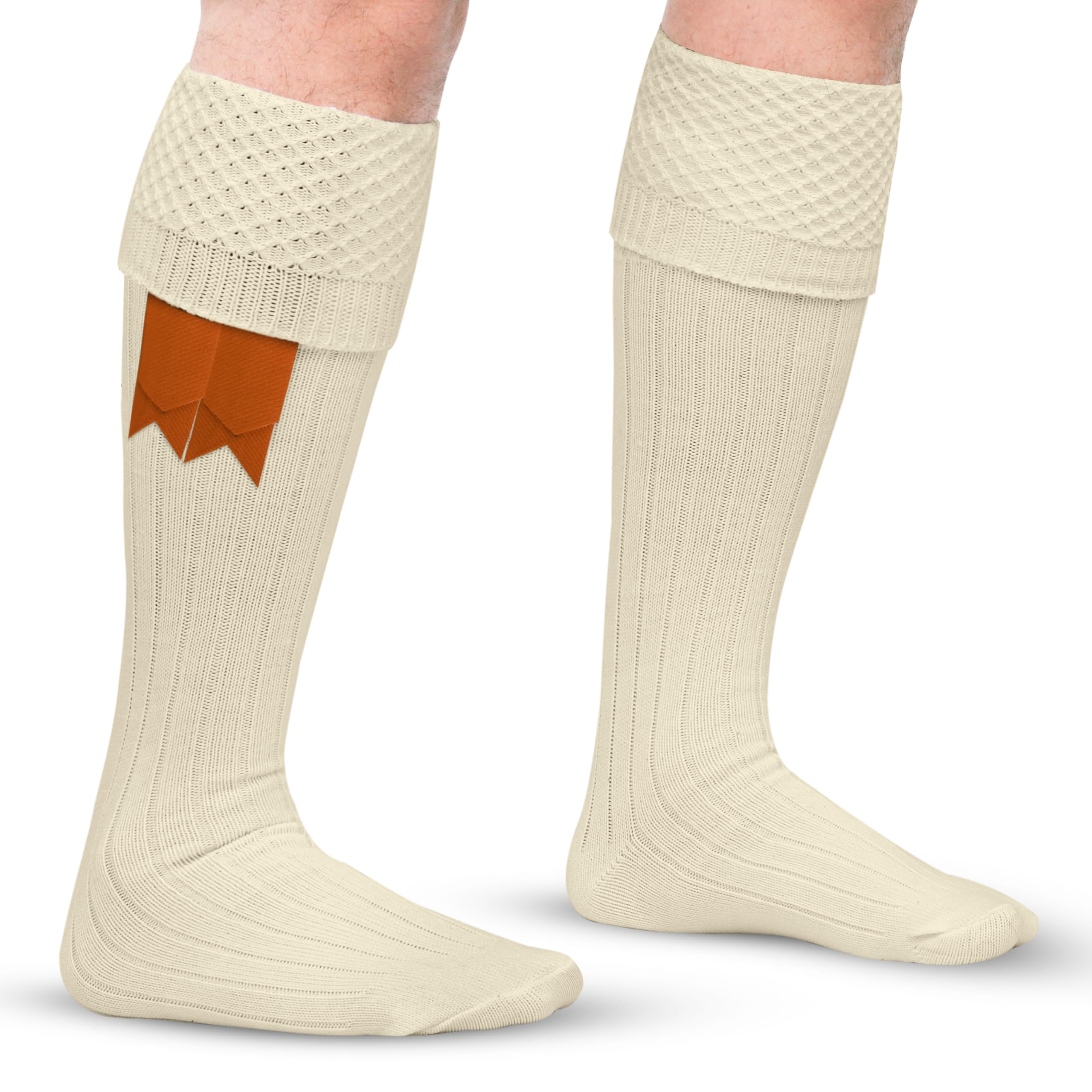DSS KILTS Scottish Bubbles Kilt Hose for Men, Ribbed Socks for USA Shoe Sizes, Off-white, X-Large