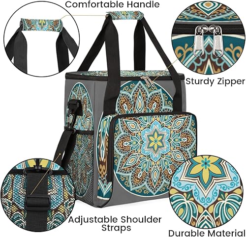 Miniatura 6 de Floral Mandala Coffee Maker Carring Bag Ethnic Turquoise Travel Carrying Tote Bag Compatible with Keurig K-Mini or K-Mini Plus Portable Single Serve