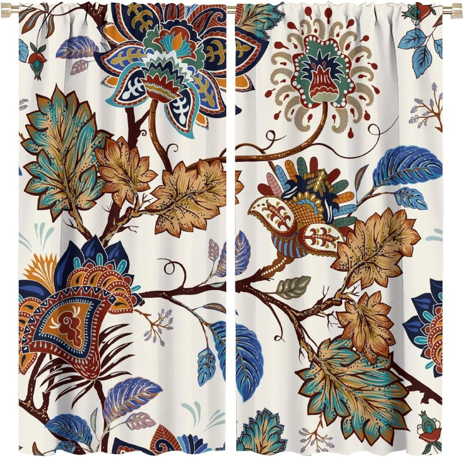 Boho Floral Curtains Vintage Abstract Bohemian Flower Leaf Plant Colorful Art Print for Girls Women Bedroom Living Room Bathroom Decor Rod Pocket Blackout Window Drape 84x84in