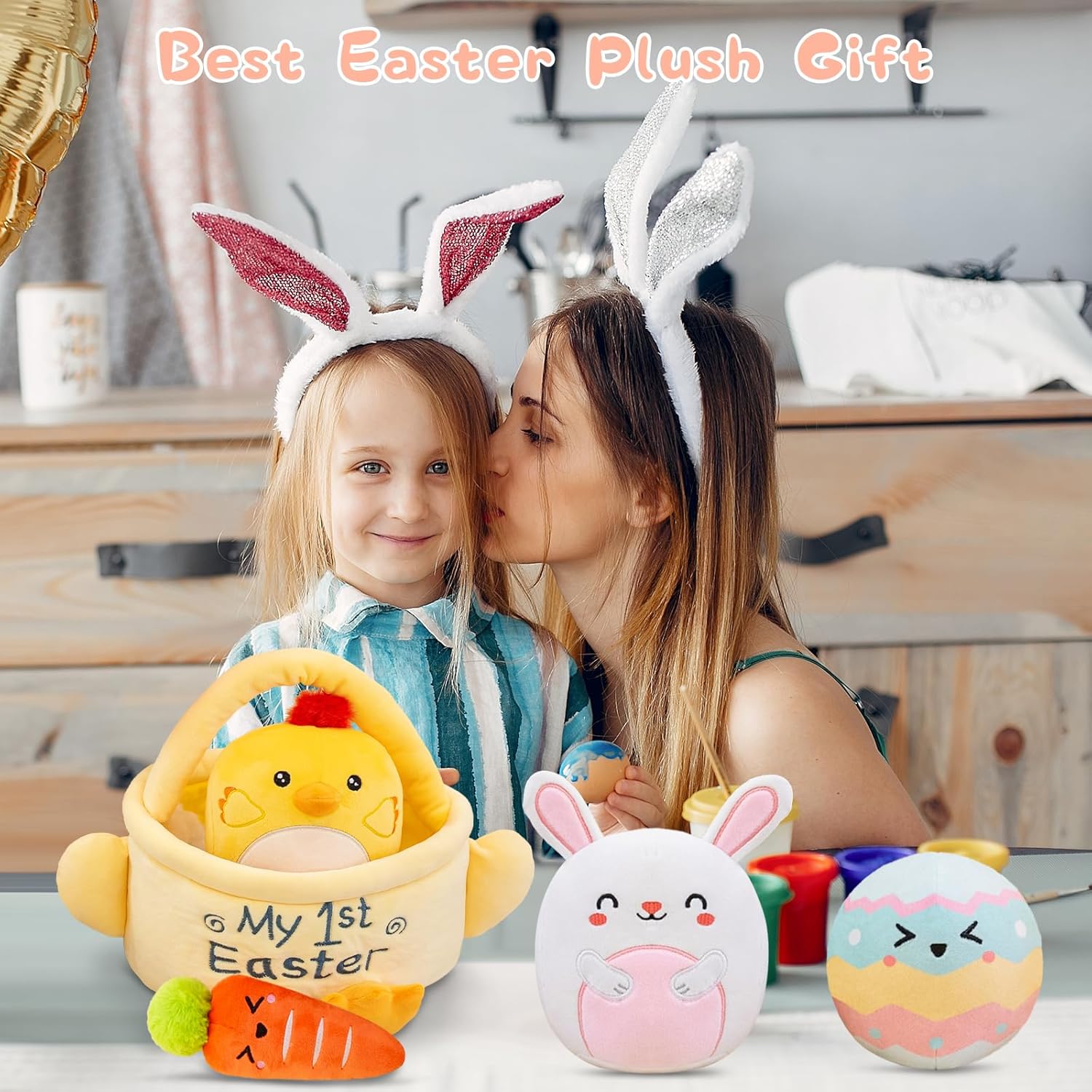 TOYSYM My First Easter Basket Stuffed Playset 5PCS Plush Bunny Chick Carrot Egg Gift for Easter