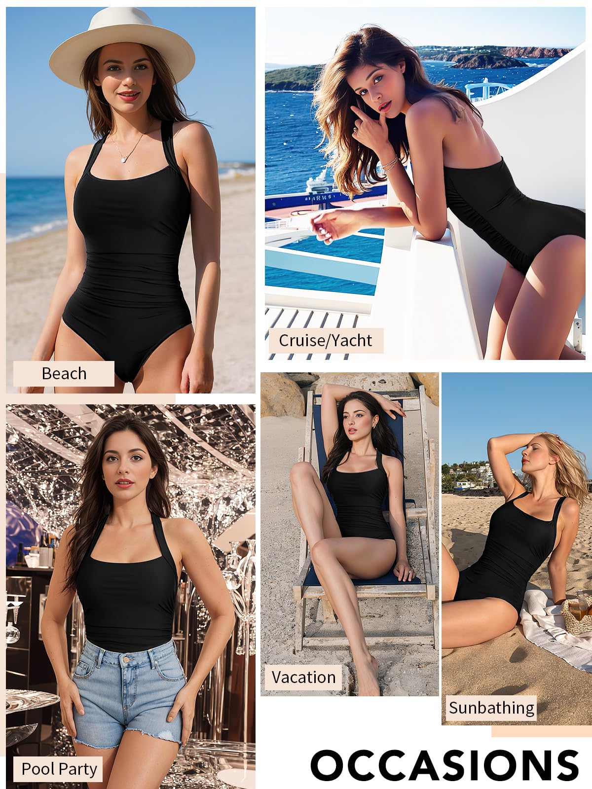 SHAPERIN Femme Maillot de Bain Une Piece Halter Monokini Amincissant Shapewear Push Up Swimsuit