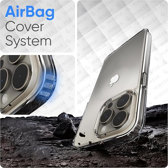 Minesk iPhone 15 Pro Max ile Uyumlu Crystal Clear (Ultra Şeffaf Silikon) Kılıf Arkası Sert Polikarbonat Kenarları Yumuşak TPU Darbe Emici iç Hava Yastığı Destekli Kapak (15 Pro Max)
