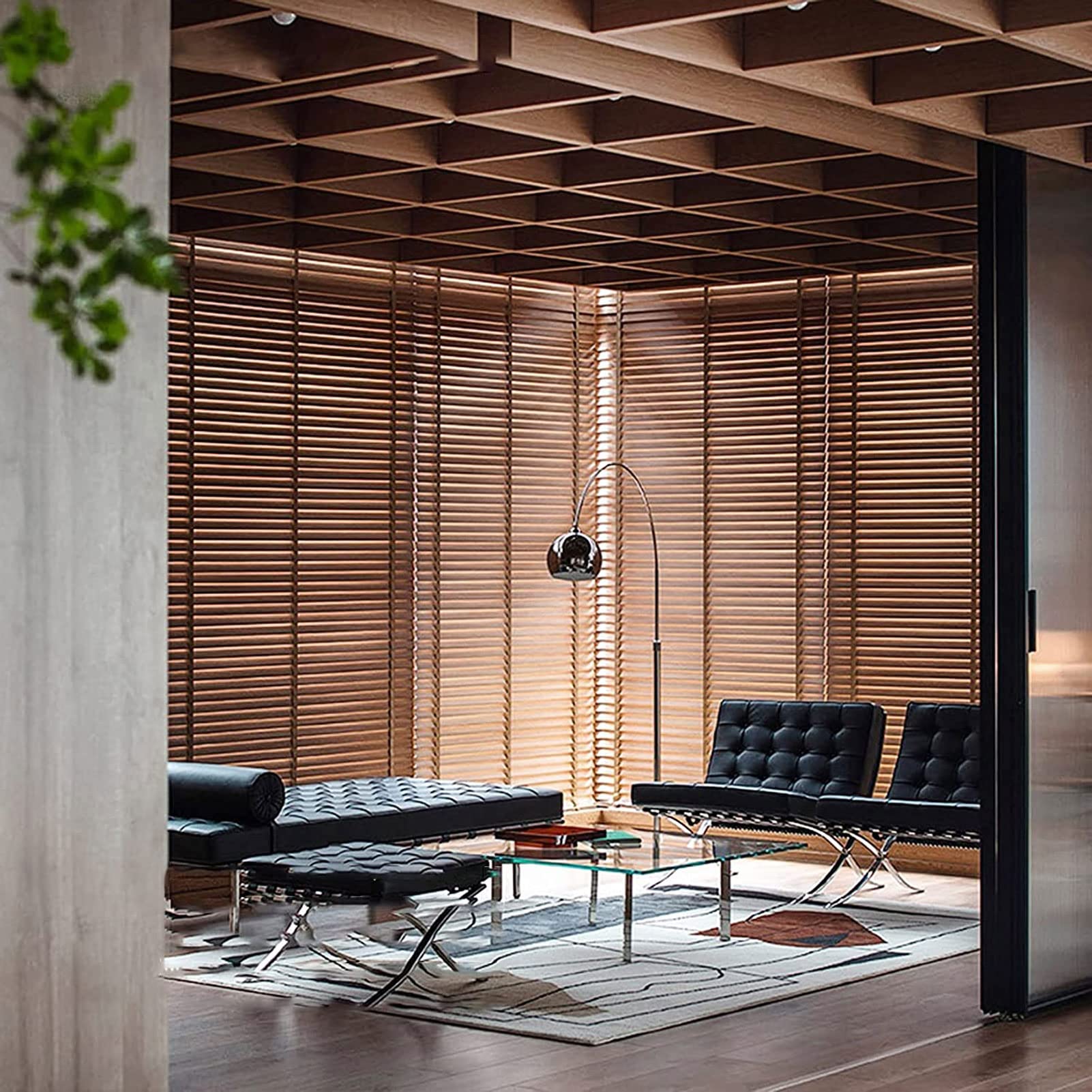 Persiana Oscurante in Legno massello 195x200cm, Persiane per portefinestre, Mini veneziane per finestre, Tende filtranti per la Privacy, per Soggiorno, Camera da Letto, Ufficio, Bagno, Porta