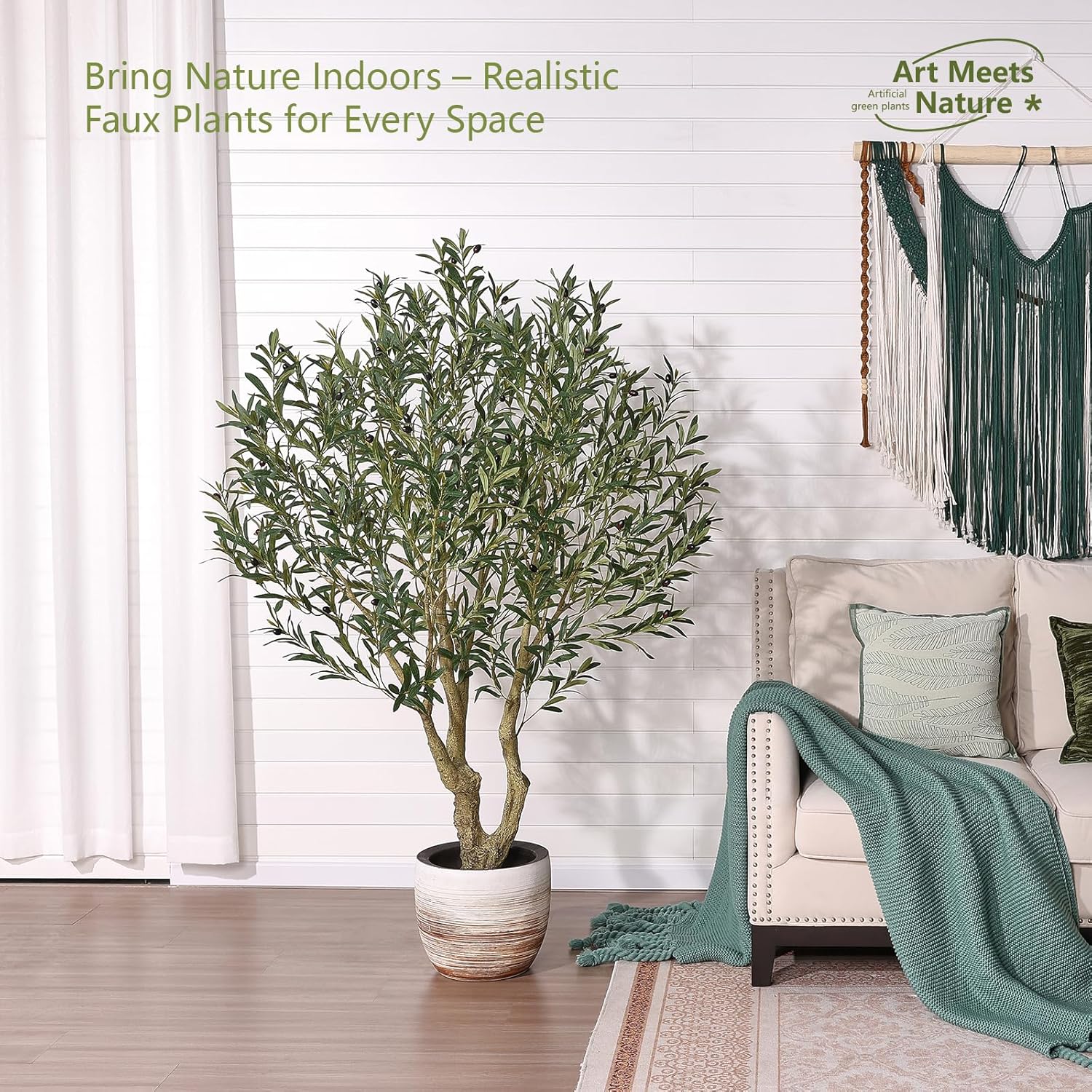 Olive Tree Artificial Indoor 6ft - UV Resistant Large Fake Plants - Realistic Faux Olive Tree in Pot - Tall Artificial Plants Outdoor for Home, Patio, Living Room, Office Decor,VN138 - Image 6