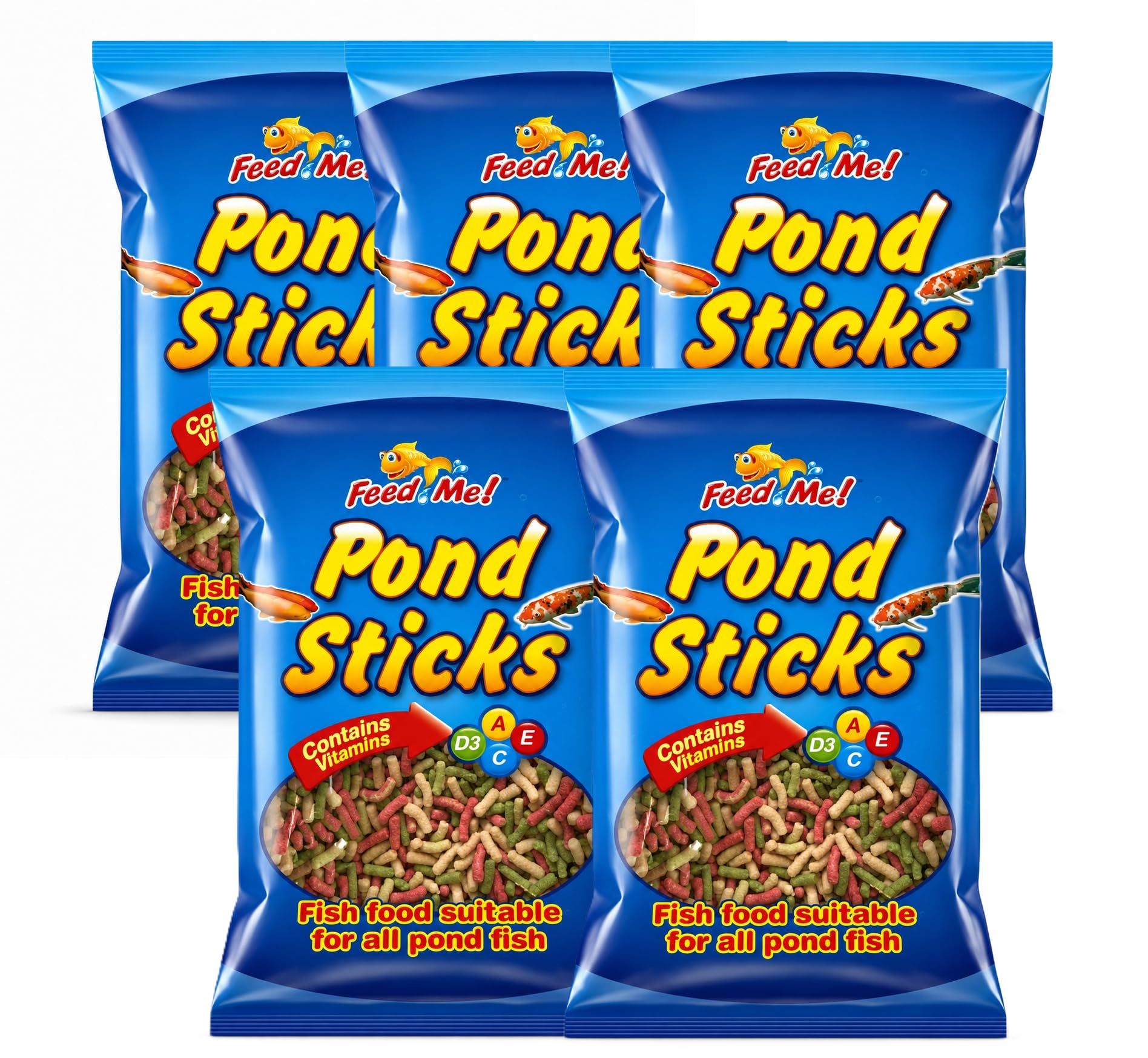 5x 200g Feed Me Fish Pond Food Variety Sticks for Pond Fish, Complete Daily Nutrition