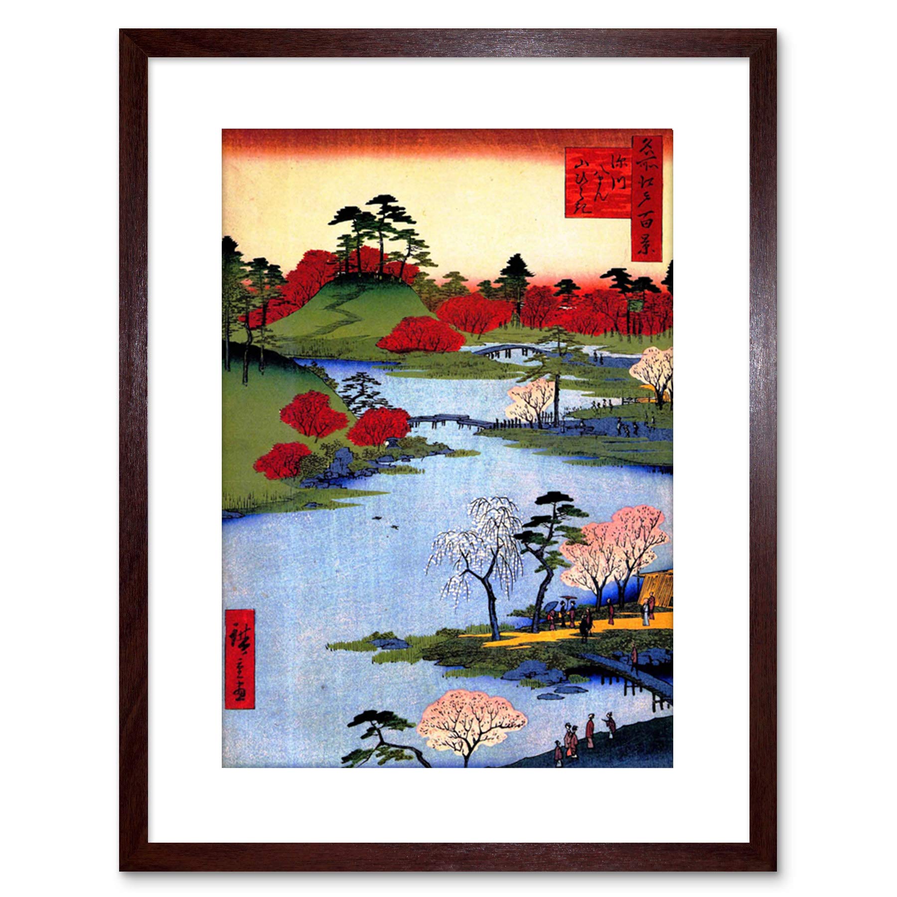 Wee Blue Coo 9x7 '' PAINTING JAPAN WOODBLOCK COLOURFUL TREES RIVER FRAMED ART PRINT F97X687
