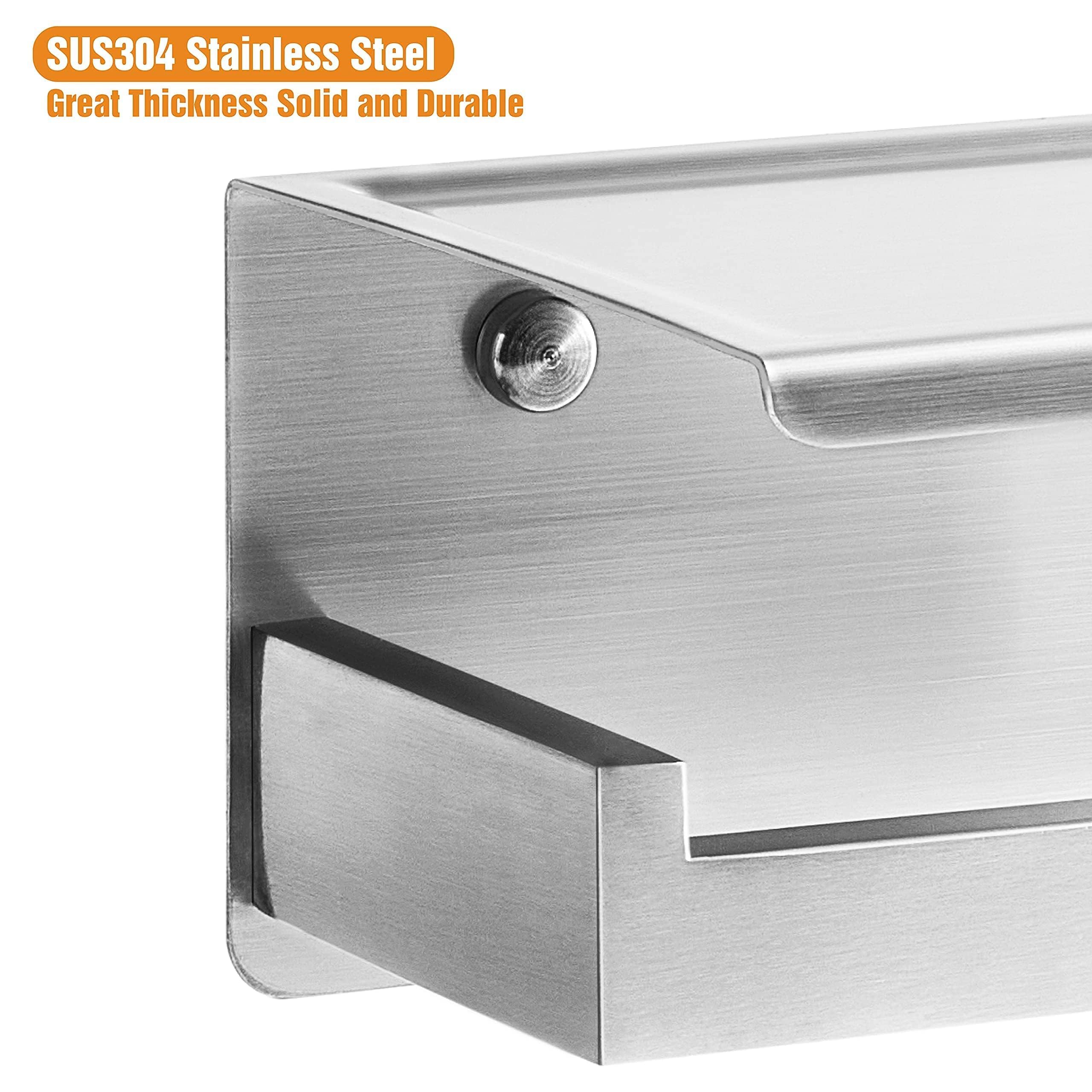 HITSLAM Porta Rotolo Carta Igienica da Parete con Porta Cellulare Senza Foratura Portarotolo Carta Igienica Adesivo Acciaio Inox Portacartaigienica per Gabinetto Bagno - Acciaio Spazzolato