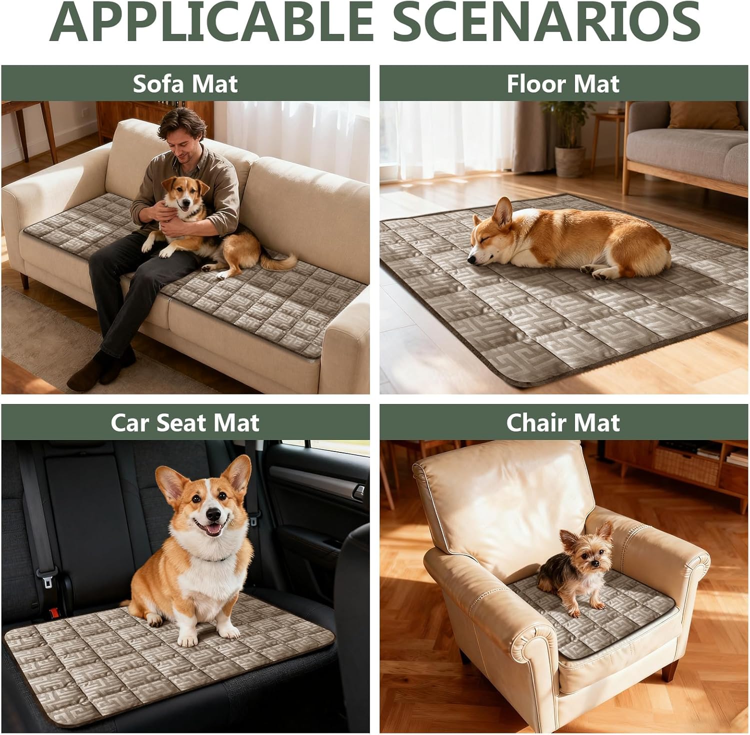 Paw Cart Couch Cover Caravan Quilted Sofa Topper Greek Key Pattern Washable Non Slip Soft Pet Protector for Any Type of Couch (Camel,W 47“ x D 28” 1 Piece)