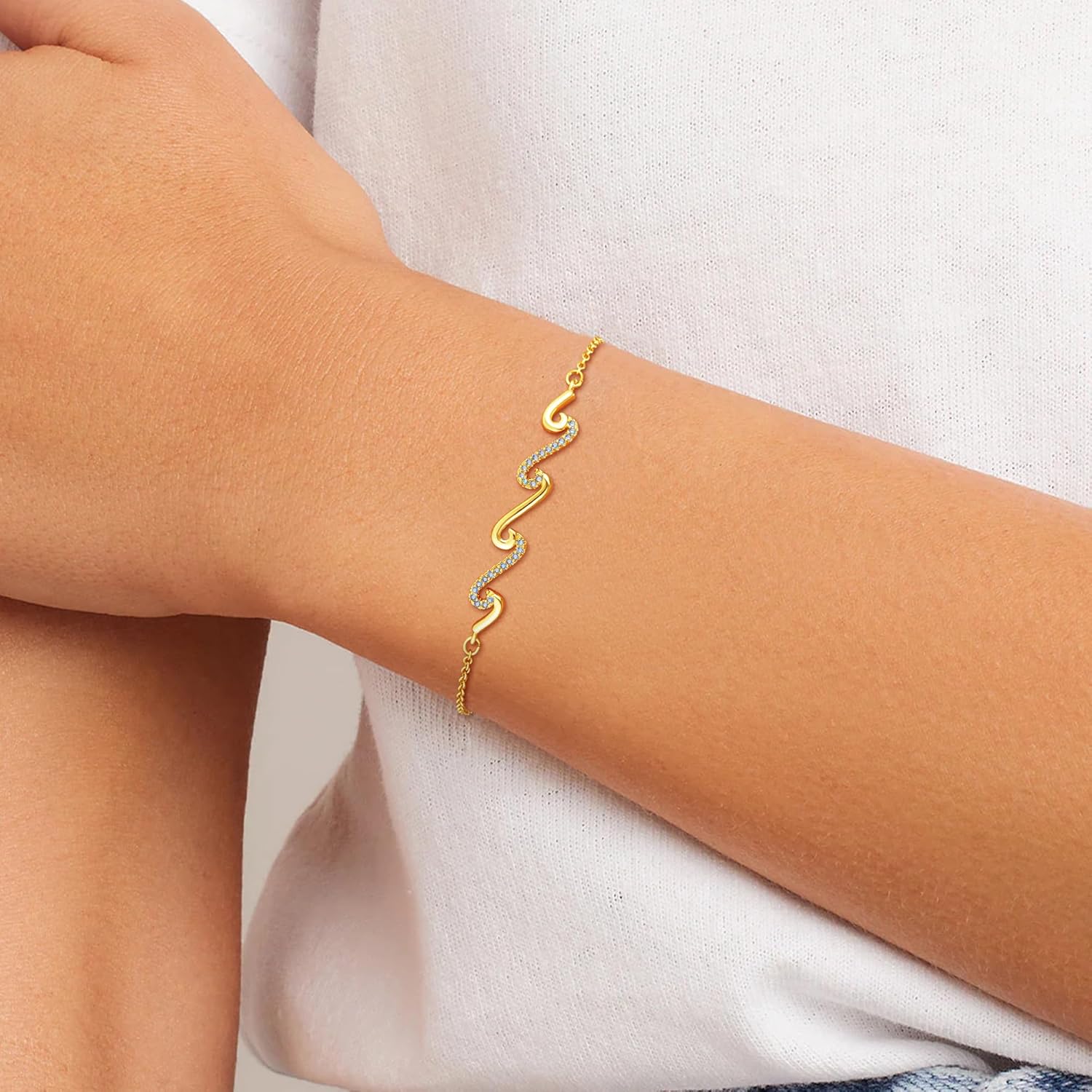C-leen Birthday Gifts for Women, 14K Gold Plated Wave Bracelets Dainty Gold Bracelets Birthday Gifts for Mom Daughter Friend Bestie - Image 3
