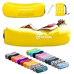 Nevlers Yellow Inflatable Lounger | 210T Polyester Air Couch | No-Pump Blow Up Chair | Inflatable Chair w/ 450lbs. Cap., Pockets & Matching Bag | for Use as Outdoor Inflatable Couch for Adults & Kids