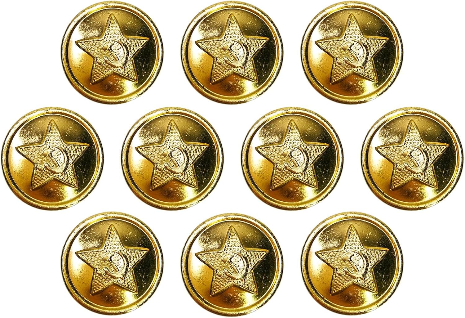 10 USSR Soviet Russian Small Gold Uniform Buttons 14MM Star with Hammer and Sickle