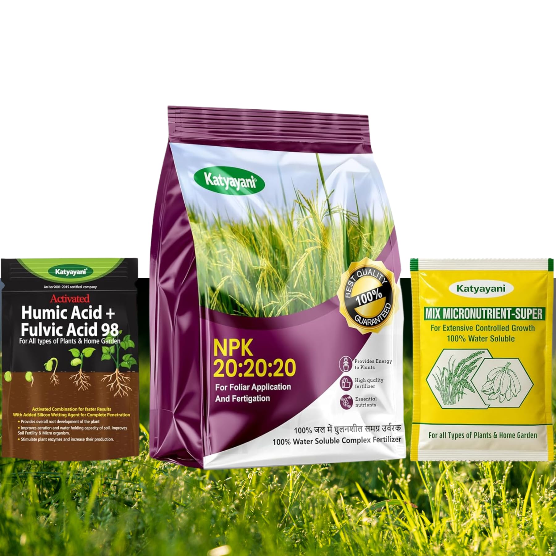 Katyayani NPK 20:20:20 Organic Water Soluble Fertilizer | All-in-One Plant Food for Home Garden | Includes 2 Free Samples (Micronutrients & Humic Acid) | 500g for Indoor & Outdoor Plants