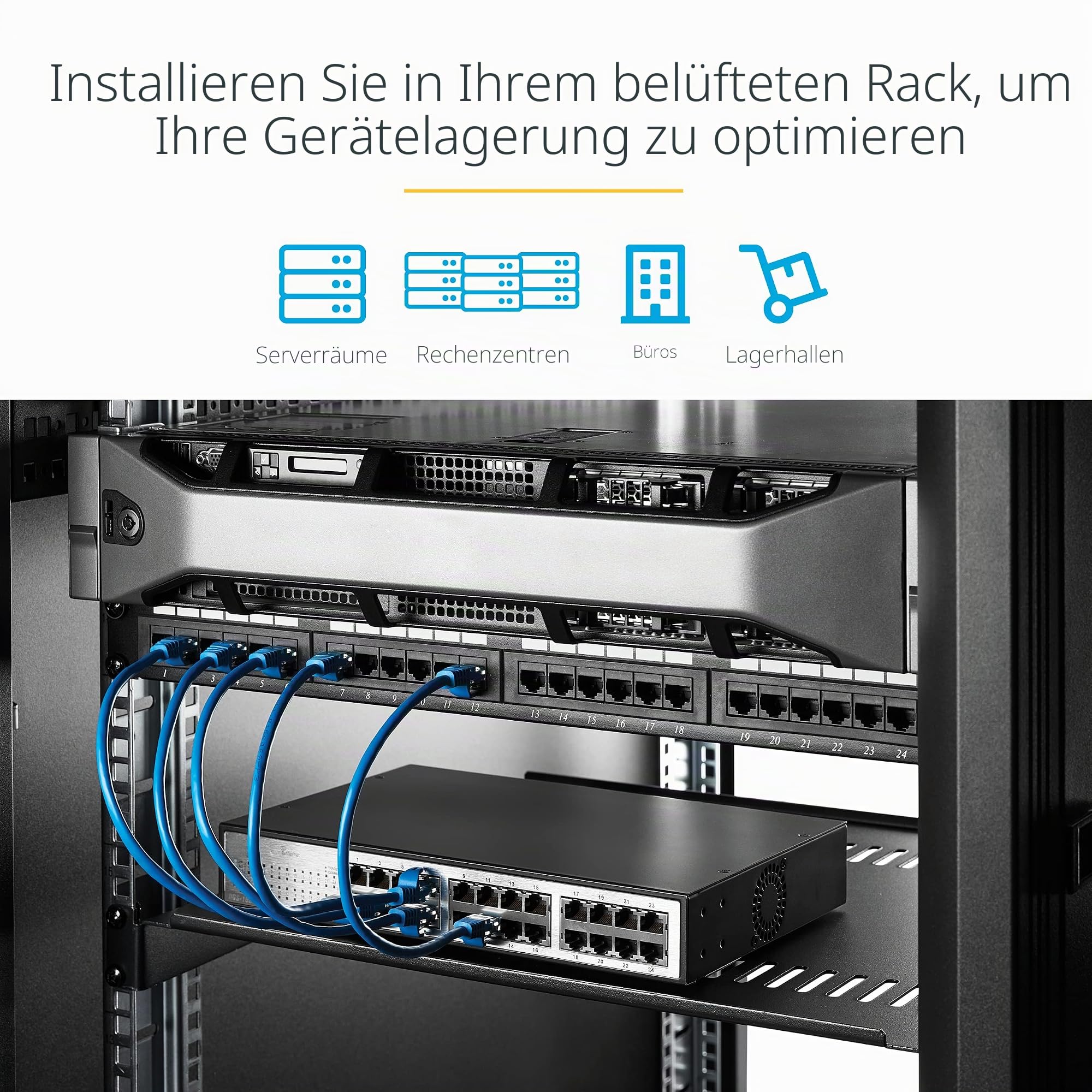 StarTech.com 2HE Rack Fachboden - Universelles perforiertes Fachboden/Kragarmfachboden für 19 Zoll Netzwerkschränke/Racks - Hochbelastbarer Stahl - Tragkraft 23kg, 55,8cm Tief (CABSHELF22V) | Perforierte Rackablage, Serverschrank, Netzwerkschrank, Rackmon