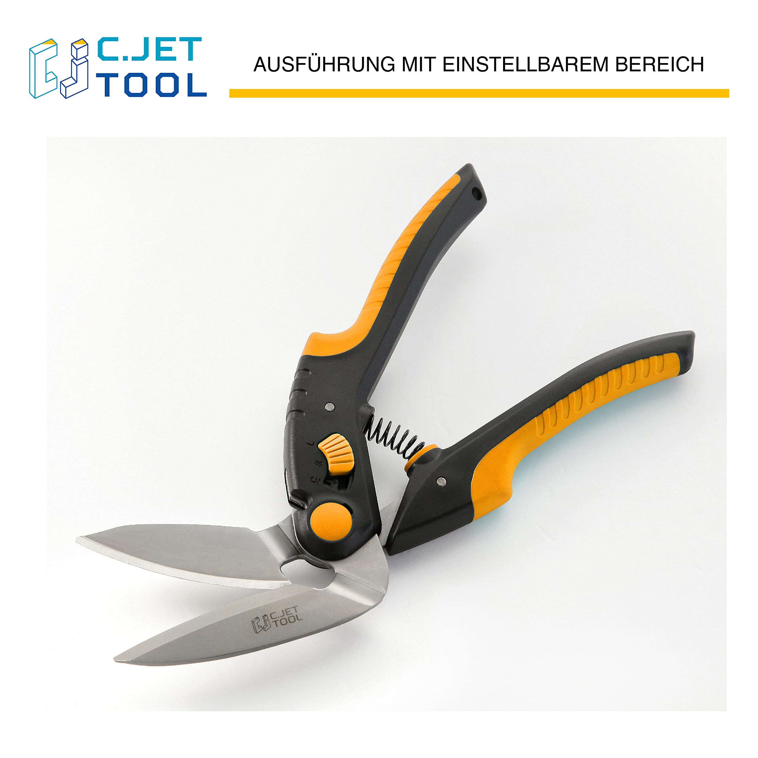 C.JET TOOL Teppichschere, Hochleistungsschere, Länge 25 cm Industrieschere, Mehrzweckschere für Teppich, Pappe, Leder, Beschneiden, Gartenarbeit, professioneller weicher Griff aus Edelstahl (Orange)
