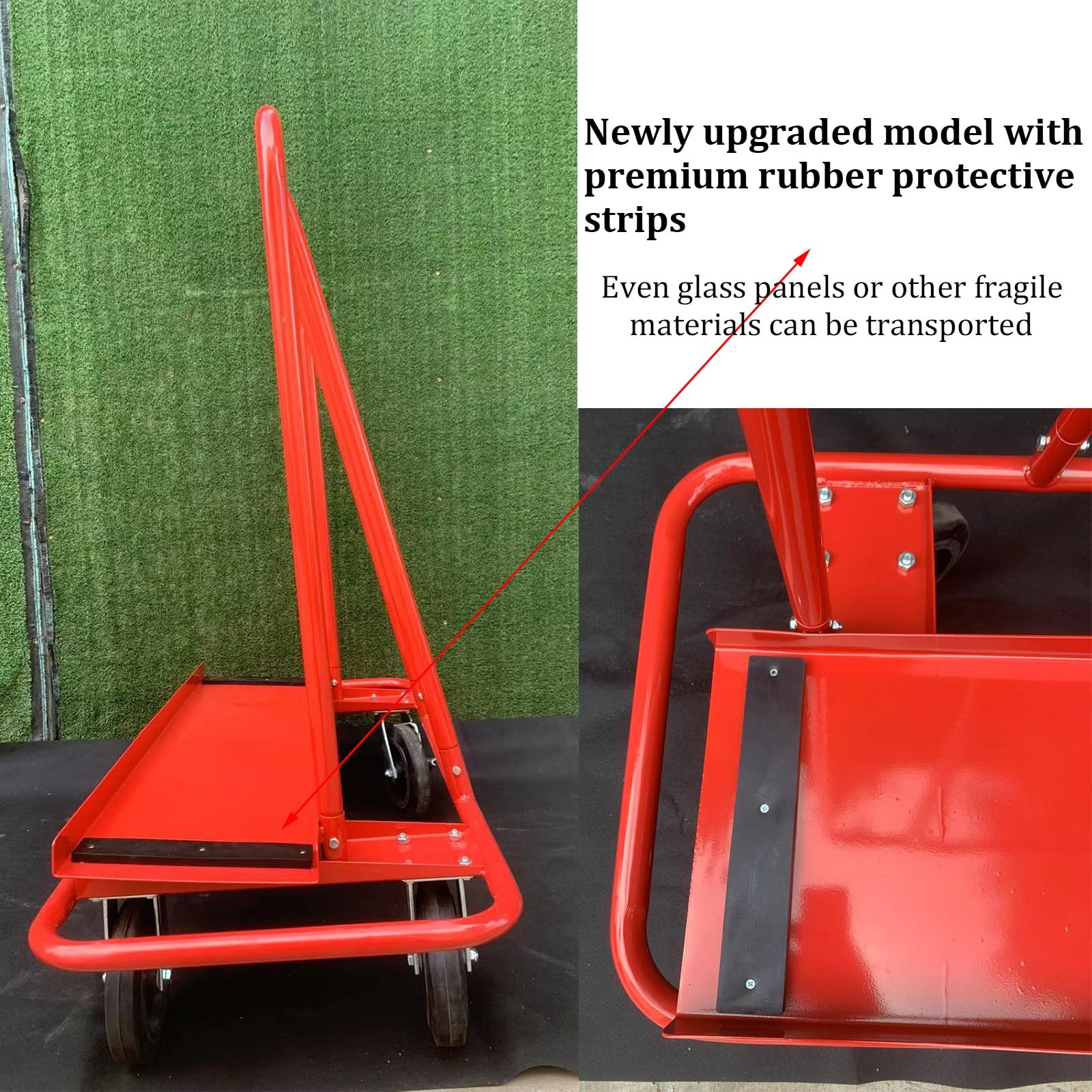 Carrello resistente per cartongesso e pannello carrello, capacità di carico 3500 libbre Carrello di movimentazione del vetro con strisce di gomma e ruote bloccabili per fabbrica di magazzino