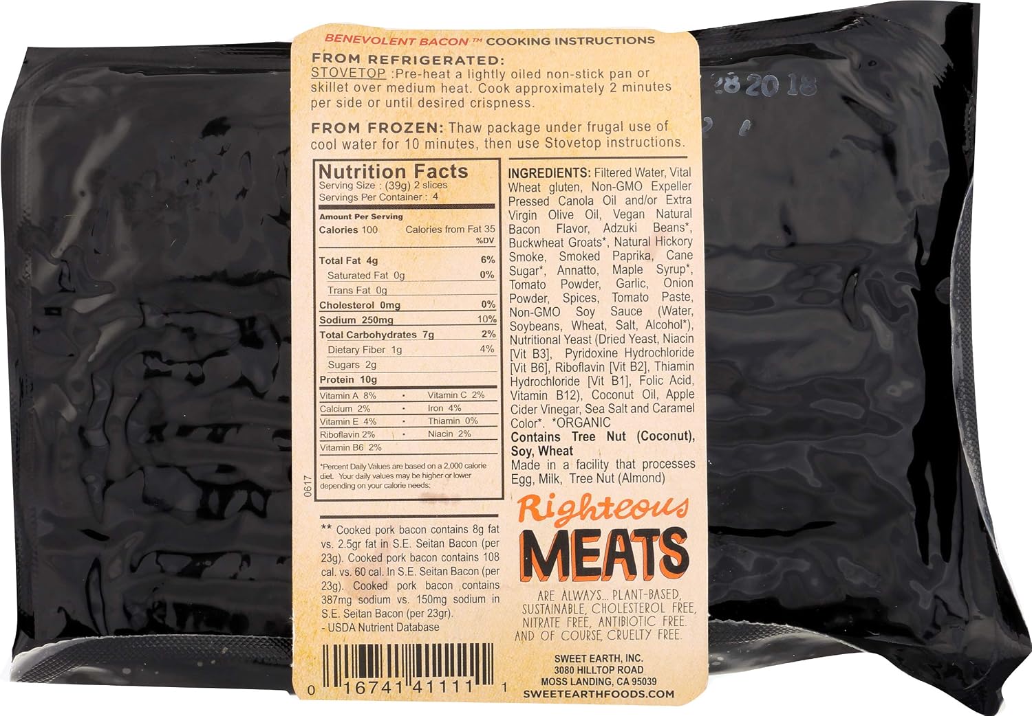 Sweet Earth Benevolent Bacon, Hickory and Sage Plant Based Protein, 0.34375 lb
