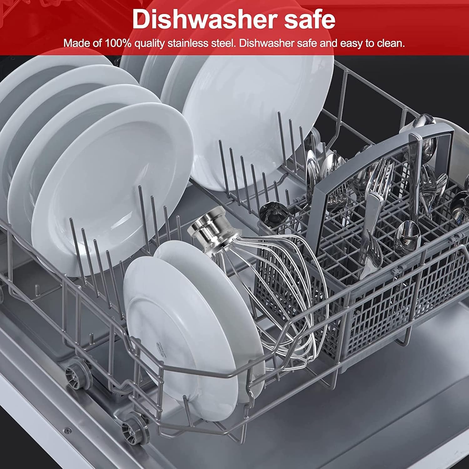 K45WW Stainless Steel Wire Whip Attachment for KitchenAid, 6 Wire Whisk Replacement for KitchenAid 4.5-5 Quart Tilt-Head Stand Mixers, Dishwasher Safe, Sliver