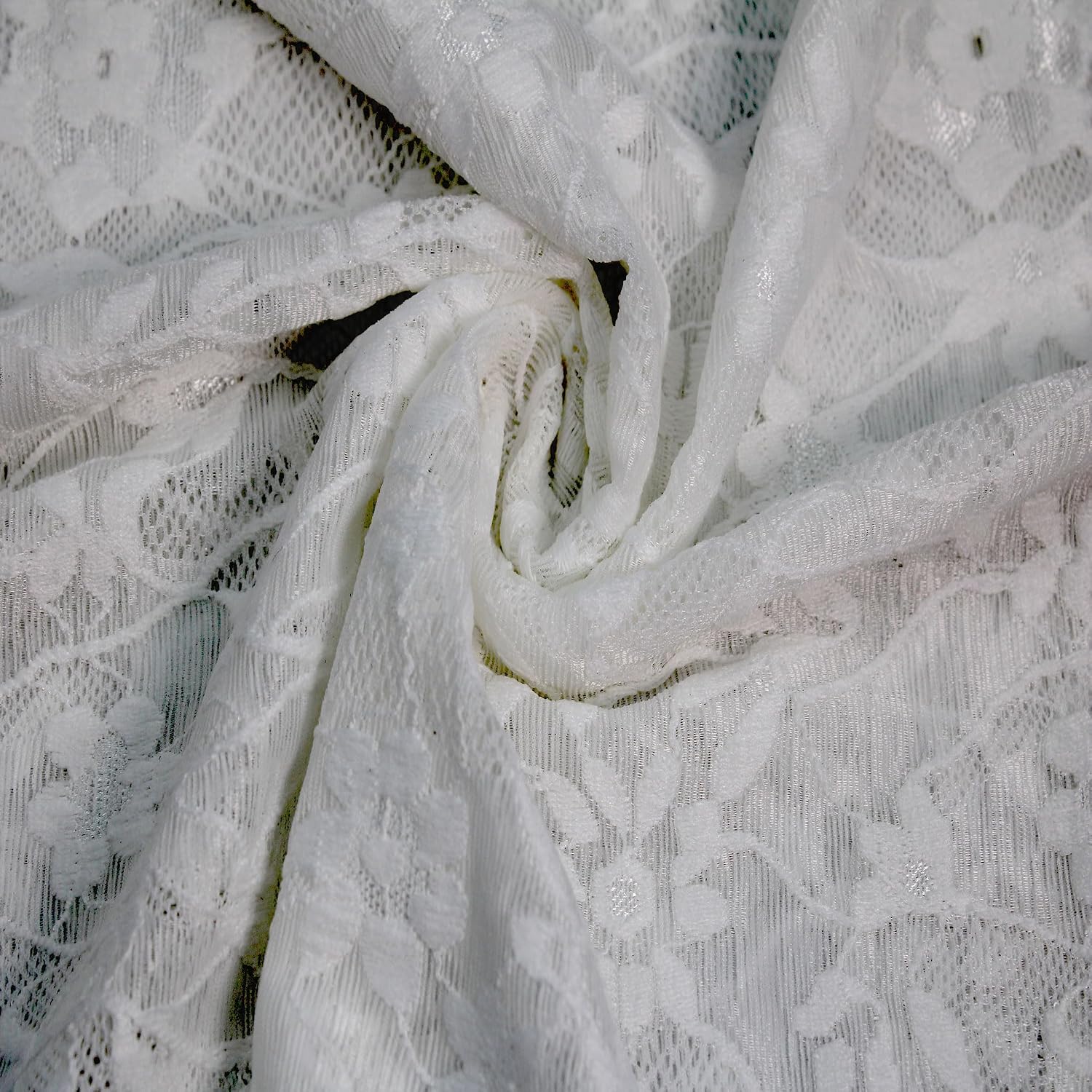 Stylish FABRIC 59" Wide Nylon Spandex Vintage Floral Lace with Scallop, 2-Way Stretch, 160GSM, Medium Weight-Anti-Wrinkle, Breathable for Bridal Gowns, Dress & Lingerie, Off White 1 Yard