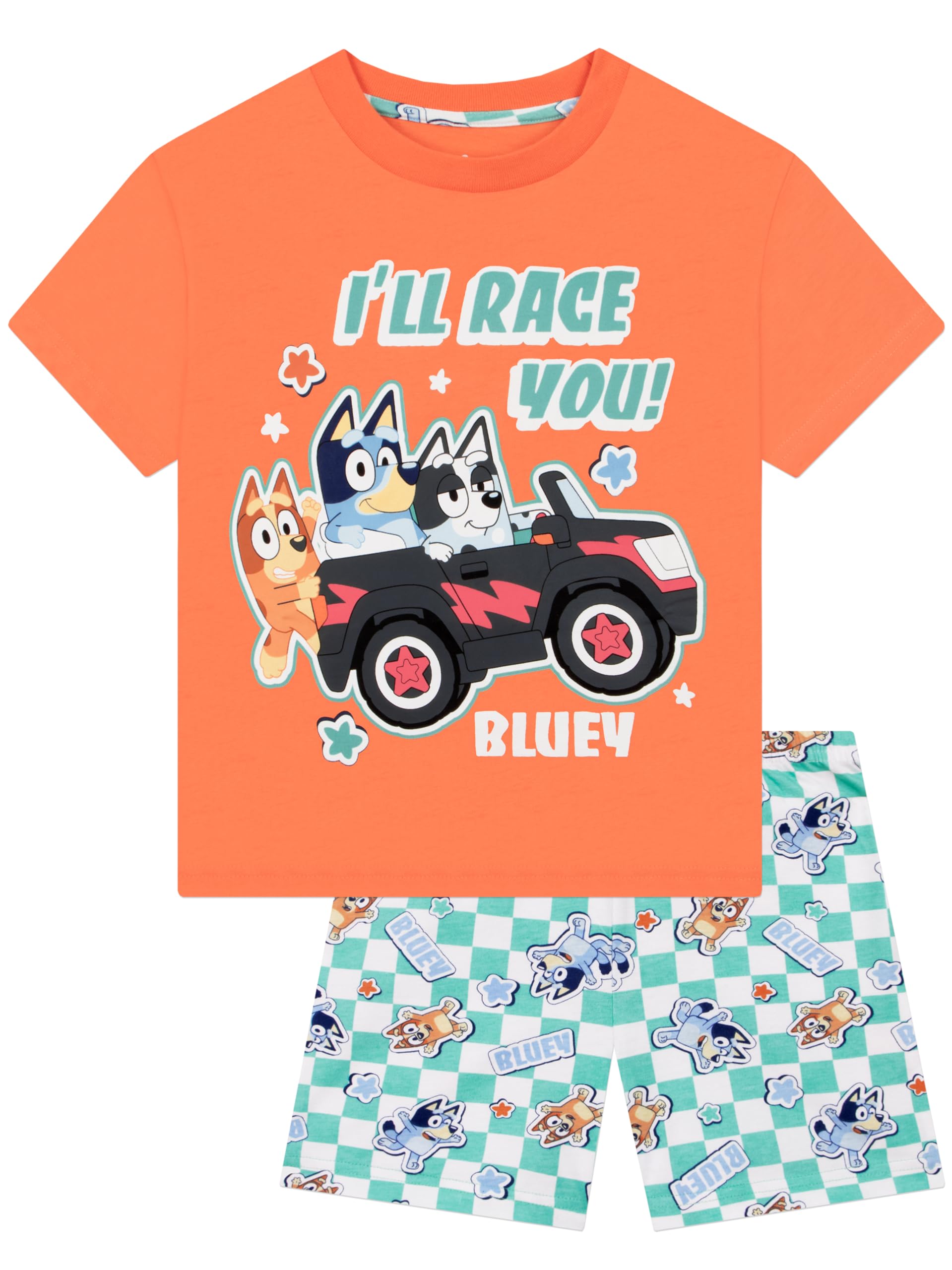 Bluey Boys Multicoloured Pyjamas, Muffin, Bingo Pyjamas, Short Sleeve Summer Pjs, 6-7 Years
