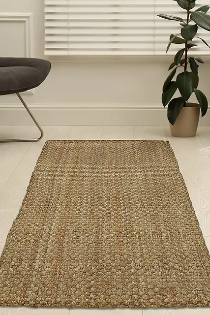 Natural Jute Runner Rug - Rustic UK Made Hallway Carpet (180x60cm)