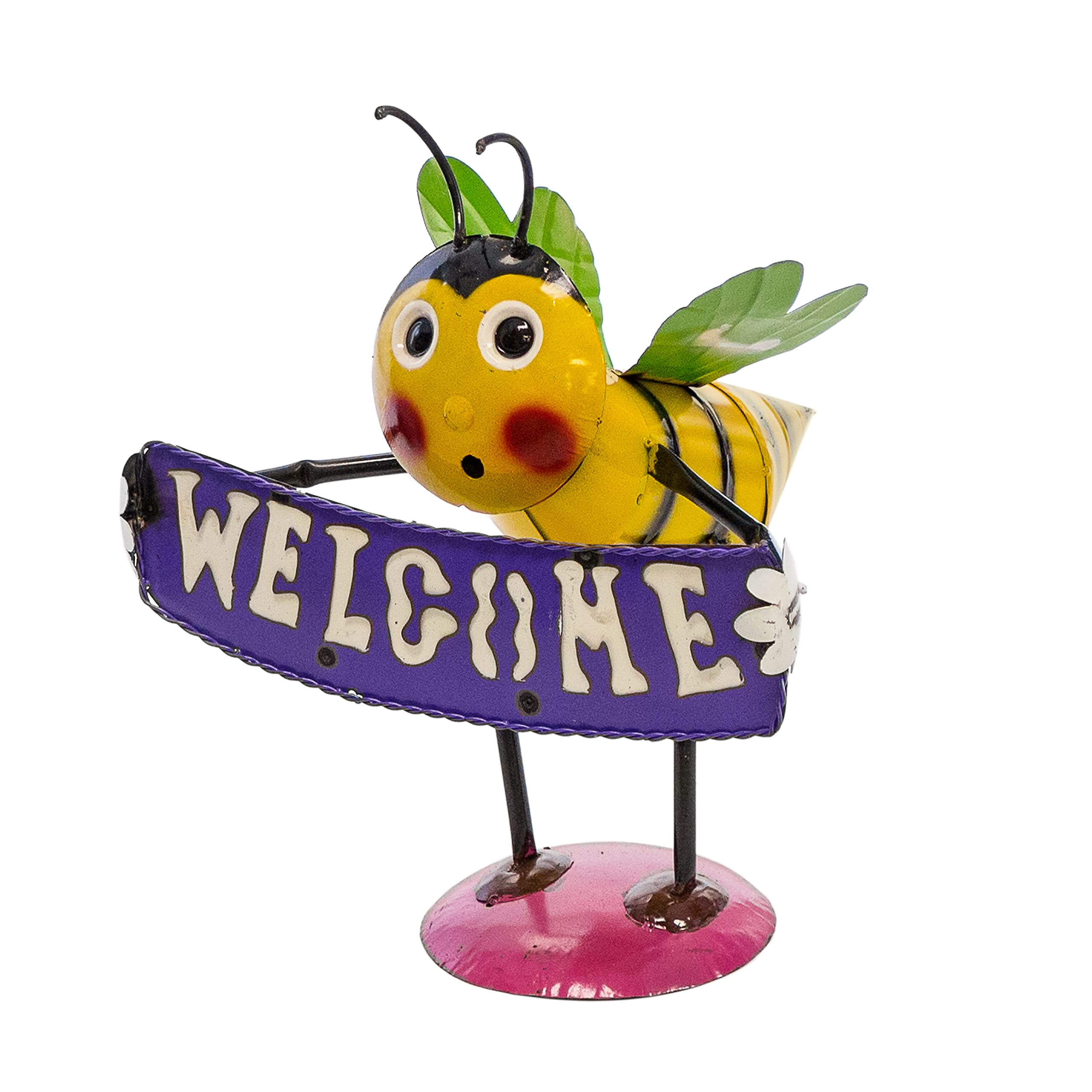 Rustic Arrow Welcome Bee Statue, Medium, Yellow/Purple