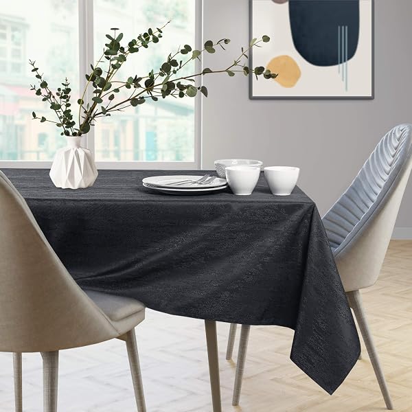 AmeliaHome Tischdecke 60x60 cm Mitteldecke Tischtuch Tafeldecke Fleckschutz Lotuseffekt Abwaschbar Wasserabweisend Ornament Schwarz Vesta - 3