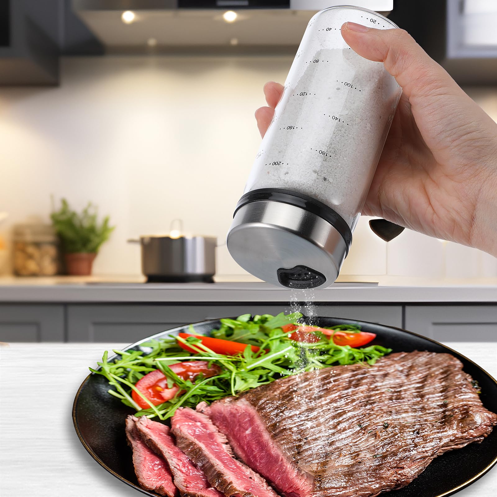 Gjinxi Salière et poivrière avec trous de versement réglables, shaker d'assaisonnement en verre transparent, shaker d'assaisonnement résistant à l'humidité, distributeur d'épices pour la saison, les