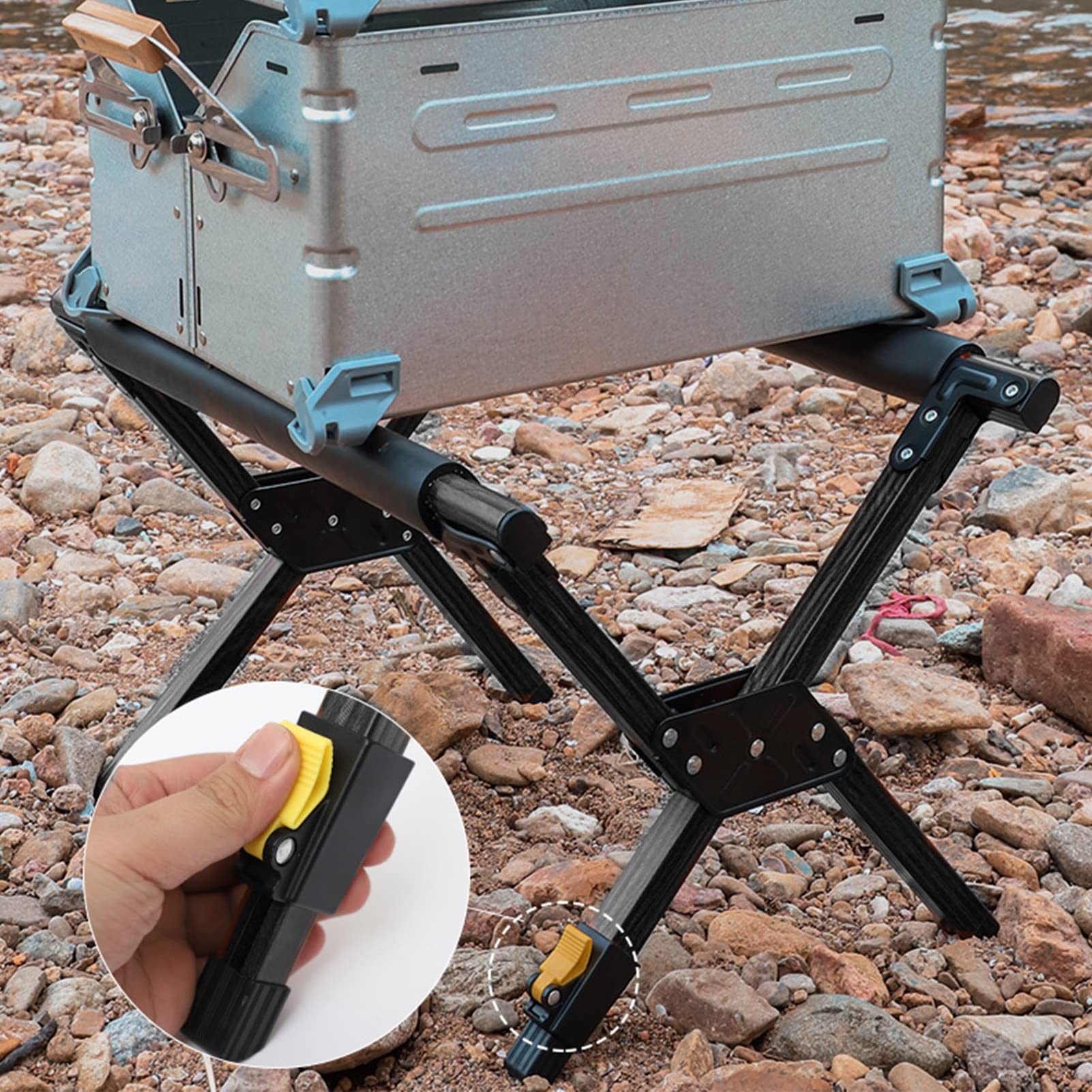 Camping -Kühlerständer, Faltrahmen Aluminiumlegierung Verstellbarer Ständer, Kühler Faltbare Tragbare Eisboxhalter Schwarz für Outdoor (BLACK)