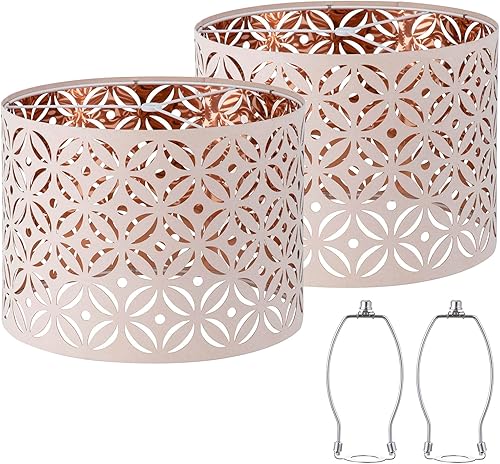 Miniatura 38 de Juego de 2 pantallas marrones, lámparas de mesa y pie de tela mediana, parte superior de 13 pulgadas x 11 pulgadas inferior x 10 pulgadas de alto