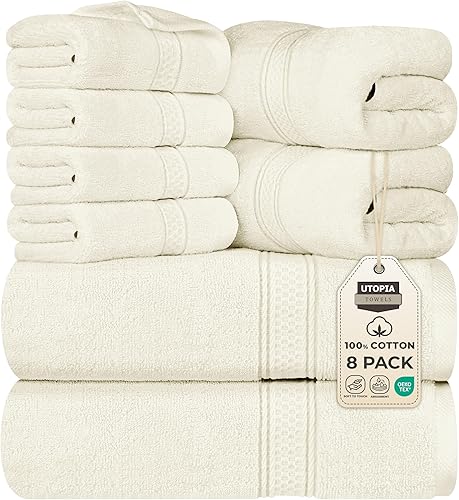 Vista 72 de Utopia Towels - Juego de toallas de 8 piezas, 2 toallas de baño, 2 toallas de mano y 4 para la cara, 100 % algodón hilado en anillo, 600 GSM