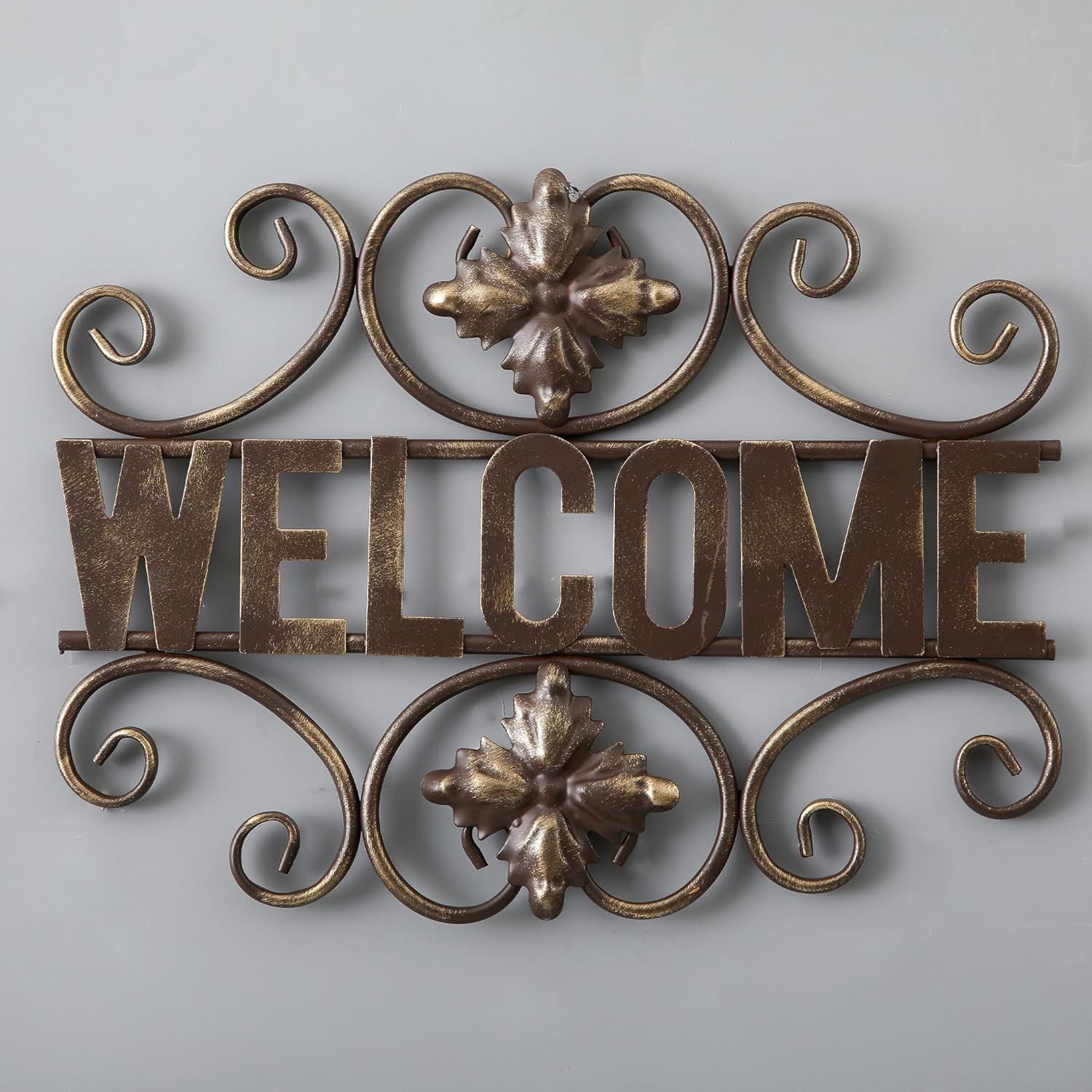 Vintage Small Welcome Sign for Front Porch12 Inch, Hanging Distressed Copper Metal Wall Art, Welcome Sign for Front Door, Wrought Iron Wall Decor for Living Room Bedroom Entryway