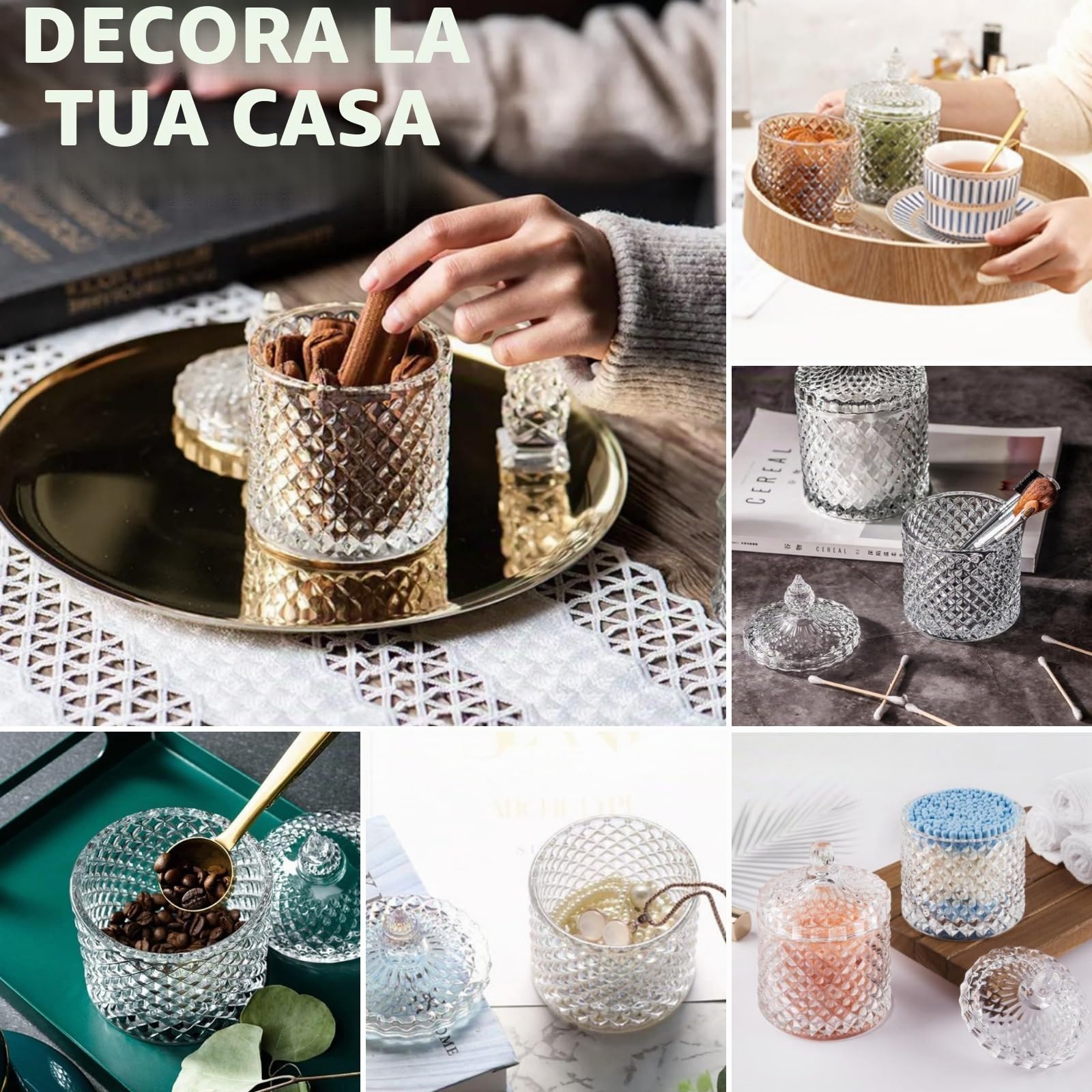 2 pz 10 oz vetro cotton fioc Holder dispenser cotone pad titolare barattoli trasparenti con coperchio accessorio bagno trucco vanità batuffoli di cotone batuffolo di lana Q Tip portacandele