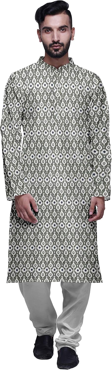Atasi Party Wear Kurta Pajama for Men Mandarin Collar Ethnic Printed Kurta Set