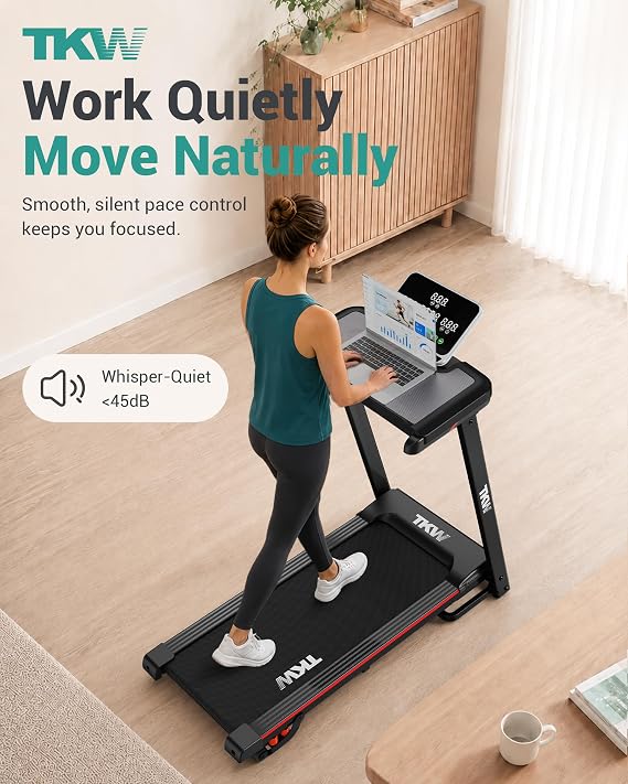 Folding Treadmill with Incline, 3.5HP Quiet Foldable Treadmills for Home 300 lb Capacity, Portable Treadmill Machine with Pulse Sensor and Bluetooth Speaker,7.6 MPH,App,Wide Belt,Space-Saving Design