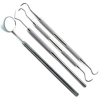 Dental Examination Set of 4, Sickle Scaler, Jaquette Scaler, Explorer 9, Mirror Endodontic Teeth Cleaning Premium Instruments