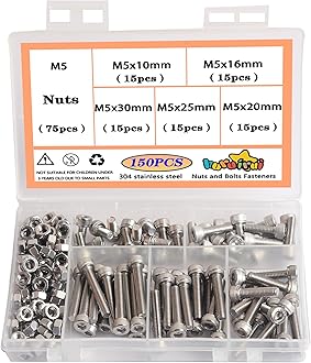M5 Nuts And Bolts Set 304 Stainless Steel Hex Socket Head Cap Screws Rustproof,Nuts and Bolts Assortment for Car and Boat Accessories Machine Screw 150pcs