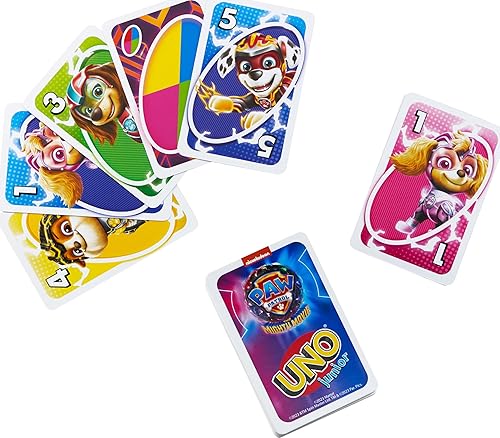 Miniatura 3 de Mattel Games UNO Junior Paw Patrol The Mighty Movie - Juego de cartas para niños para noche familiar con 3 niveles de juego