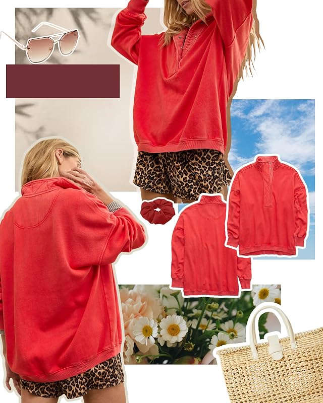 Gacaky Sweatshirt for Women Oversized Henley Neck Pullover Top Fall Outfits image 4