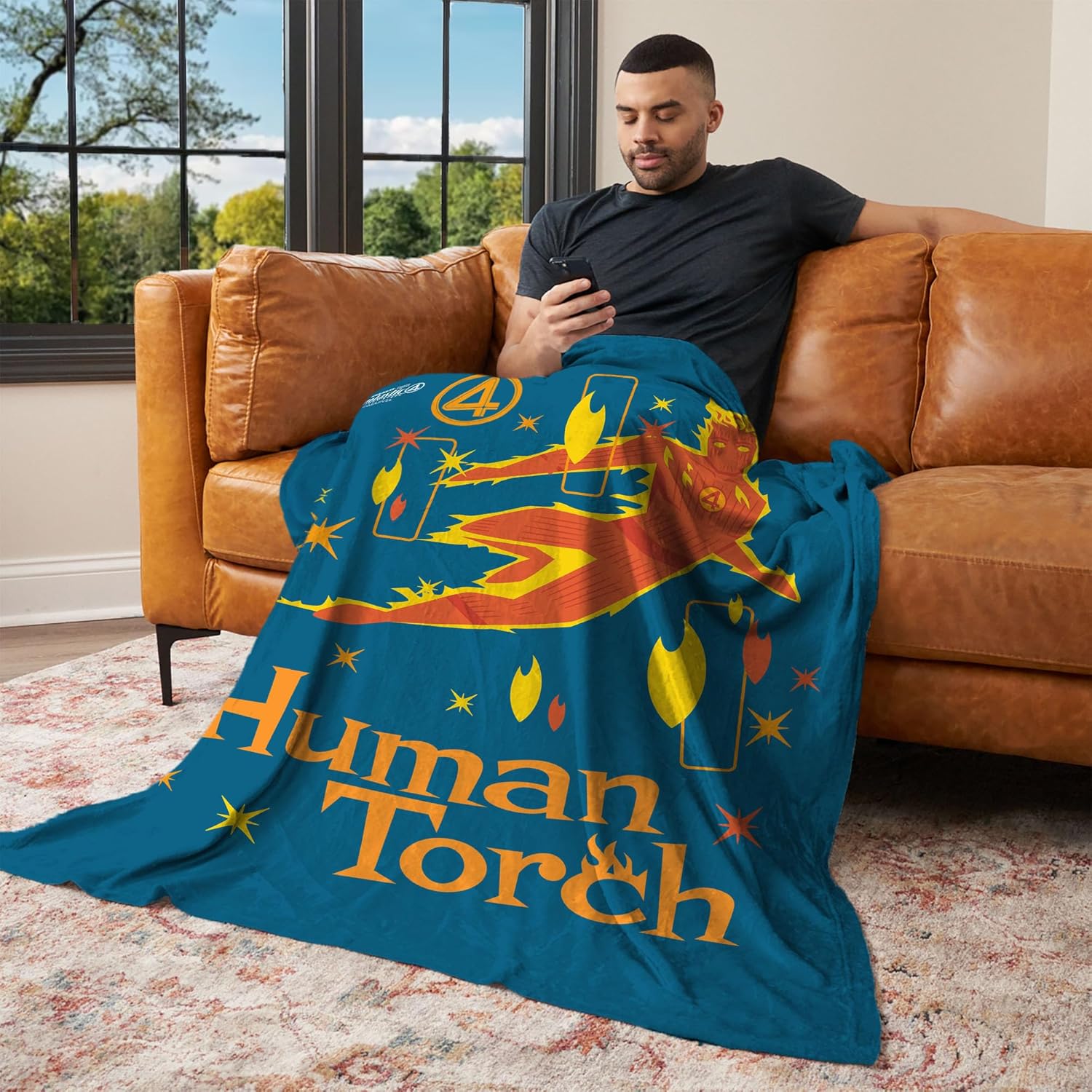 Marvel Fantastic Four First Steps Human Torch Silk Touch Throw Blanket – Ultra-Soft Fleece, Official Superhero Bedding or Couch Throw, 50 x 60 inches