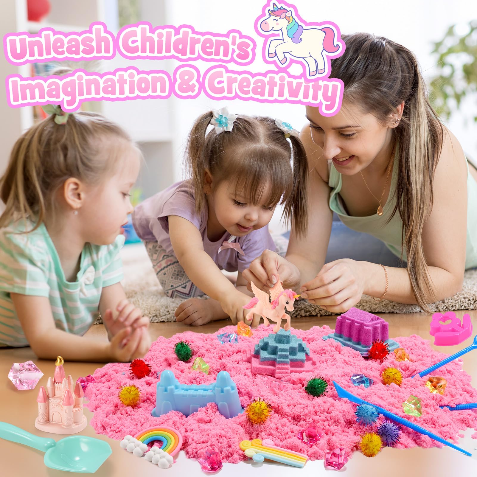 Geebiiny Sabbia Cinetica Bambini, Unicorno Bambina Regalo Giochi Bambina 3-10 anni Sabbia Magica Colorata Regalo Bambina 3 4 5 6 7 8 9 10 anni Sabbia per Sabbiera Bambini Giochi Unicorno