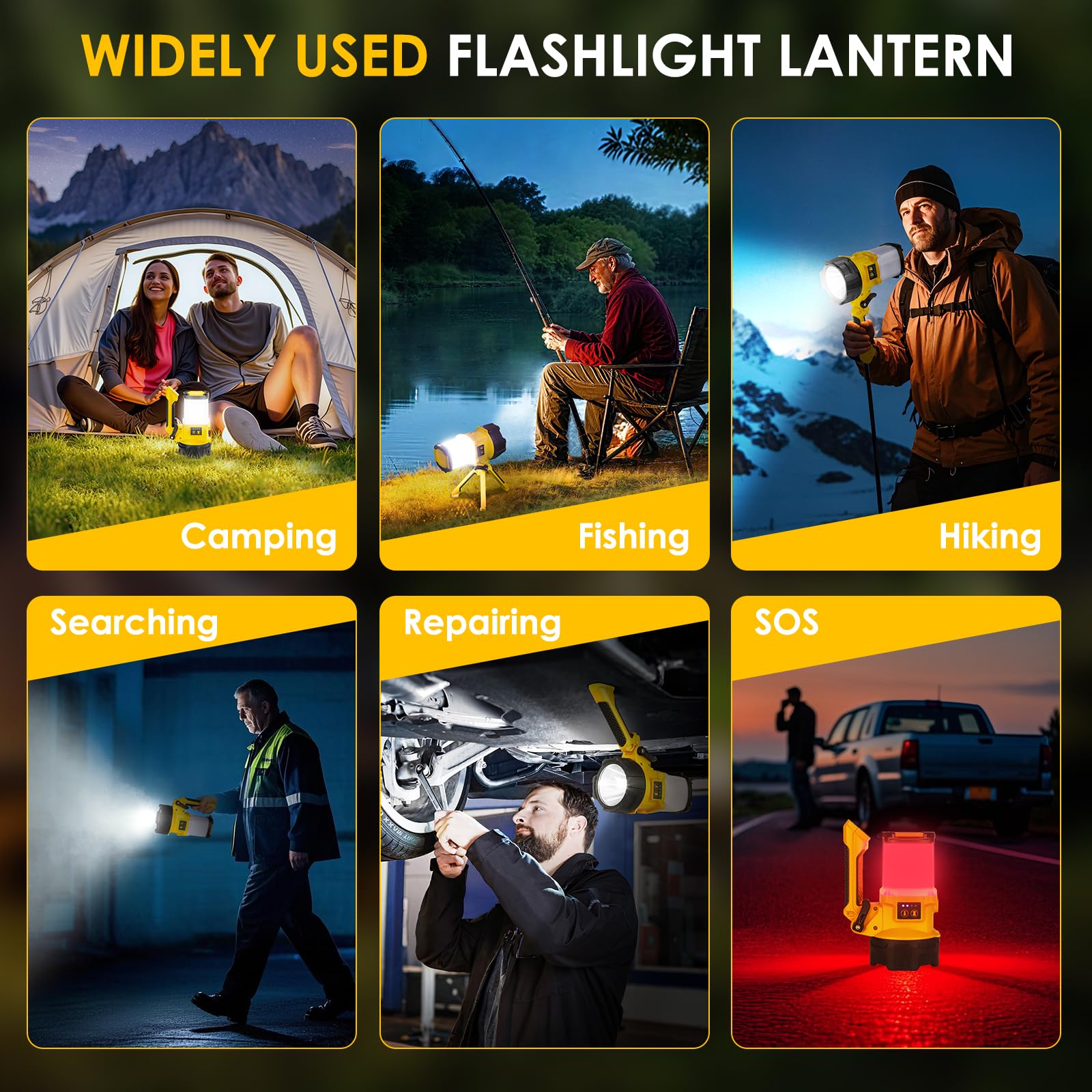 BOBKID - Linterna de camping recargable, 6 modos, linterna LED de mano con 2000 lúmenes, banco de energía de 4400 mAh, reflector impermeable IPX4, luz de trabajo para kits de supervivencia de
