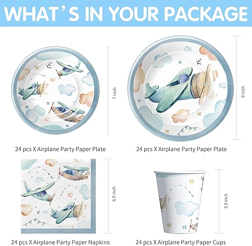 Miniatura 2 de HIPVVILD Vajilla para decoración de fiesta de avión, suministros de fiesta de cumpleaños de avión, plato de papel, taza, servilleta, mantel,