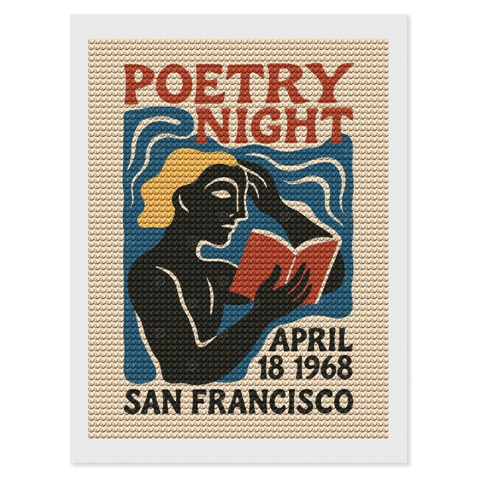 Junmoney Poetry Night April 18 1968 5D Diamond Painting Kit 12"x16", Relaxing DIY, Mindful Craft Project, Full Kit Included, Thoughtful Present