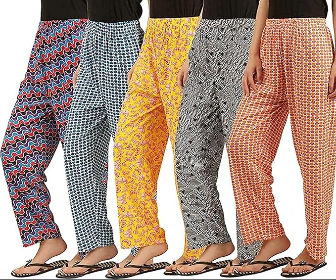 OnekbhaloWomen & Girls Track Pant Lower Pajama Cotton Printed Lounge Wear Soft Cotton Night Wear (Pack of 3) Multicolor (3, Medium)