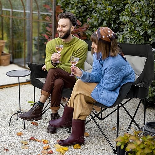 Miniatura 7 de Silla de camping para 2 personas, silla de camping de gran tamaño, sillas de camping dobles para adultos, sofá de campamento resistente, silla