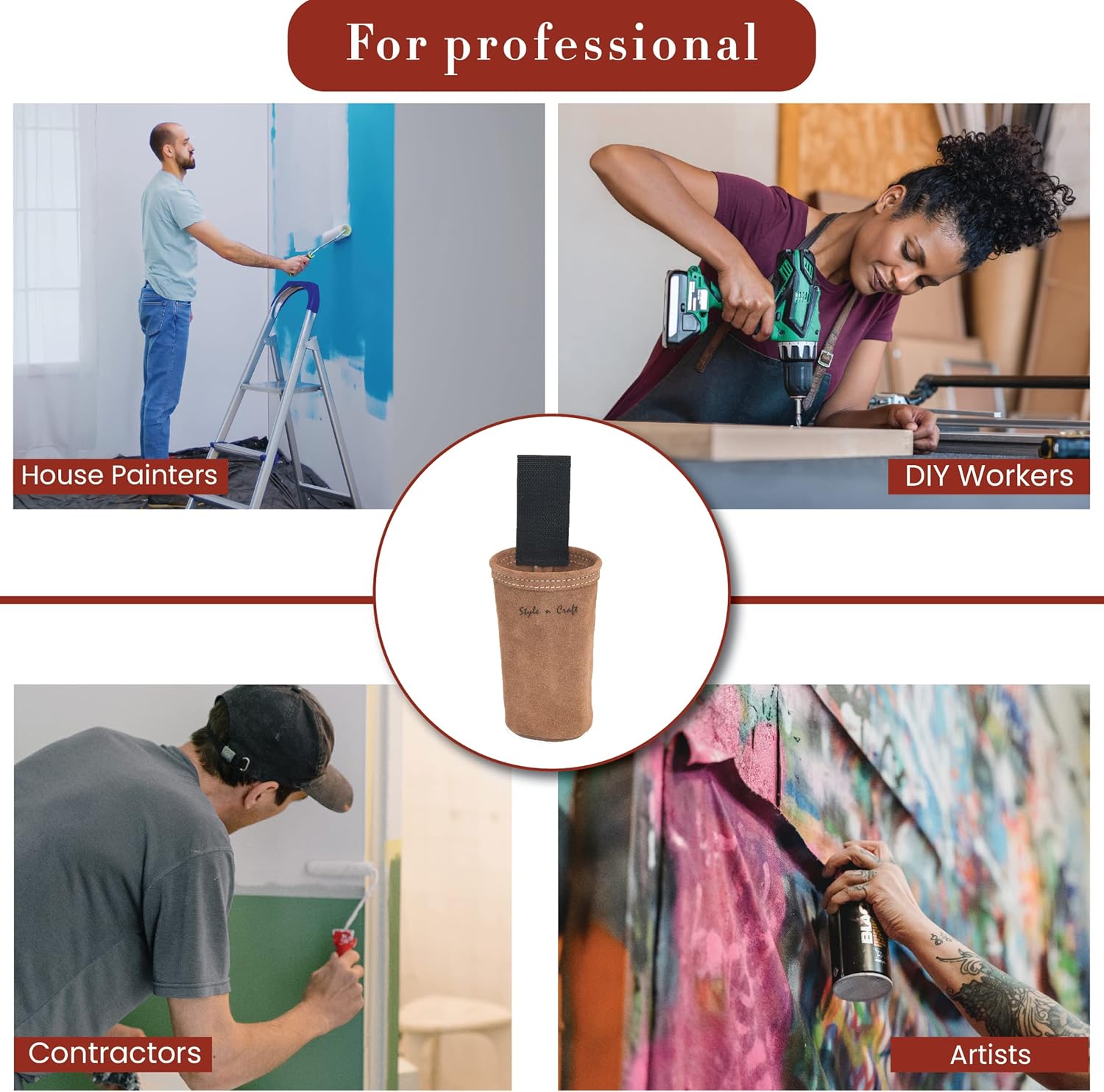 Style n Craft Spray Paint Can Holder, Heavy-Duty Suede Leather Spray Paint Can Holder, Dark Tan (88022)
